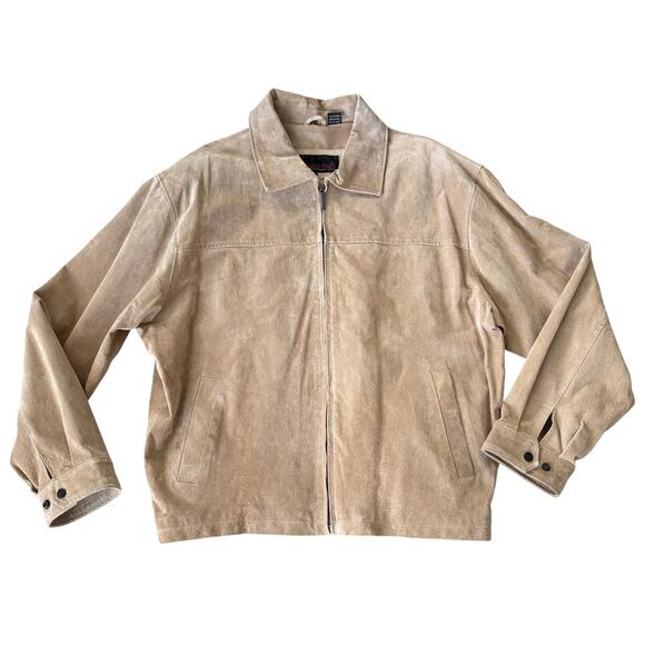 VTG 90’s Men’s Leather Jacket L Tan Suede Zip Bomber Western Rugged Workwear - Picture 1 of 10